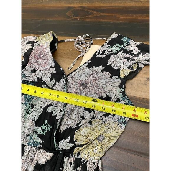 Band of Gypsies Floral Maxi Dress Black Double V Neck Back Tie Flowy Praire - S - Picture 6 of 8